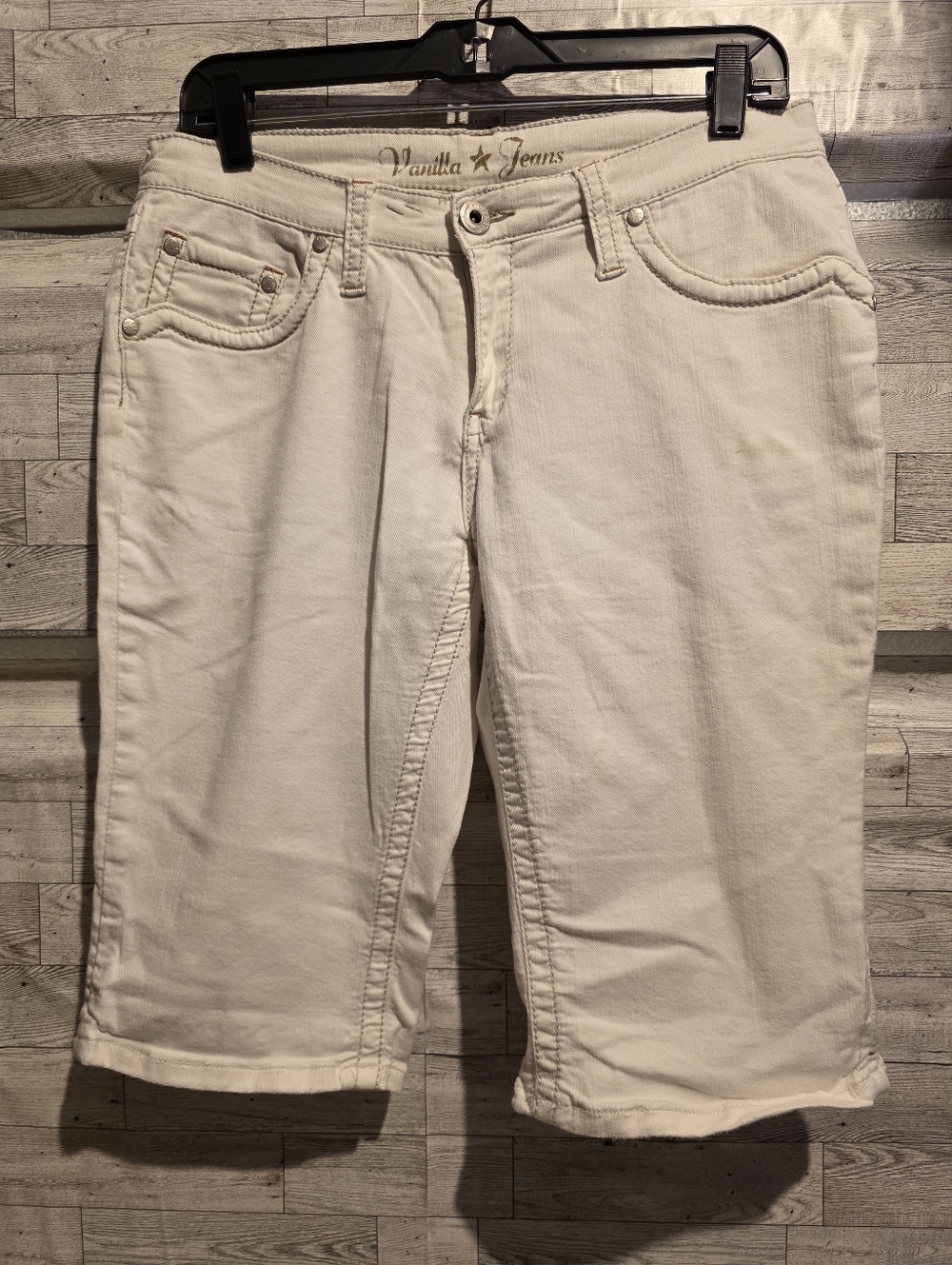 Vanilla Star Cream-Colored Knee Length Denim Shorts